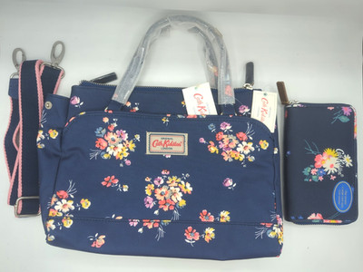 Cath Kidston Mallory Floral Print Navy Handbag & Wallet New