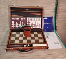 Fred Roberts Vintage Travel Chess, Checkers,Backgammon Complete Set
