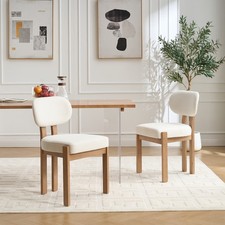Modern Fabric Upholstered Dining Chairs Set of 2, Beige Farmhouse