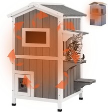 PetsCosset Insulated Outdoor Cat House, Weatherproof 2-Story Feral Shelter