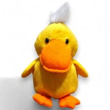 Stuffins Duck Beanbag Plush Toy Yellow Orange White Hair Tuft Vintage 1996 5"