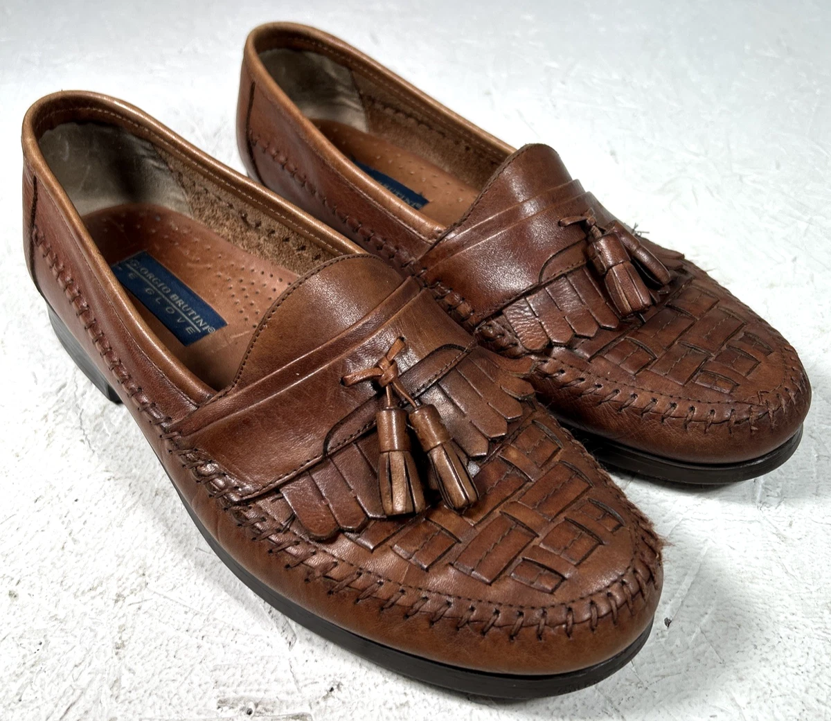 Vintage Giorgio Brutini Gordy Brown Leather Tassle Weave Loafers Men\'s 9 1/2 Giorgio Brutini LE Glove Tassel Kiltie Woven Loafers Gordy  main image 3