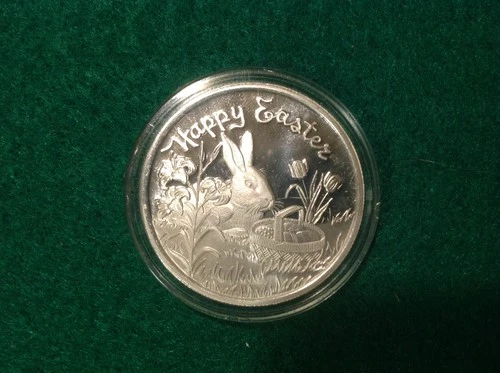 SILVER - 1 OZ HAPPY EASTER .999 SILVER - BUNNY BASKET TULIPS EGGS