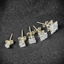 925 Sterling Silver Square CZ Stud Earrings 3mm  8mm Clear or Black New