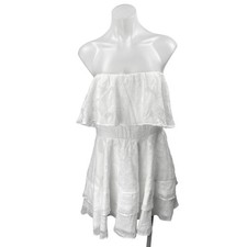 NEW Lulus White Strapless Tube Bandeau Flounce Tiered Ruffle A Line Mini Dress L