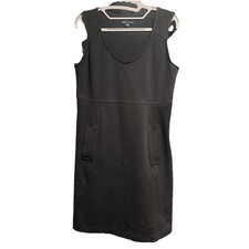 Gap Sleeveless Ponte Knit Sheath Dress LBD 8 Black V-Neck Pockets Stretch