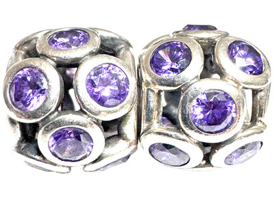 (Pair) Pandora Sterling Silver Whimsical Lights Purple Zirconia Charm 791153ACZ