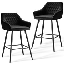 1/2 Pcs Breakfast Bar Stools Velvet with Arms Padded Seat for Kitchen Pub Cafe
