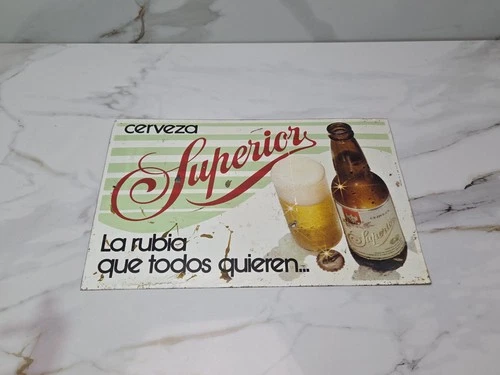 Vintage Superior Beer Cerveza Sign Advertising Mexican Rare Metal Tin
