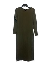 Peruvian Connection Knit Dress Small Olive Green Maxi Long Sleeve