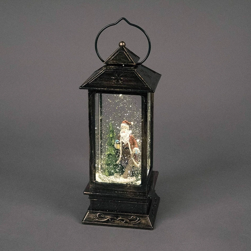 Snowtime Water Filled Christmas Lantern with Santa Figure - 28cm - Yellow LED's