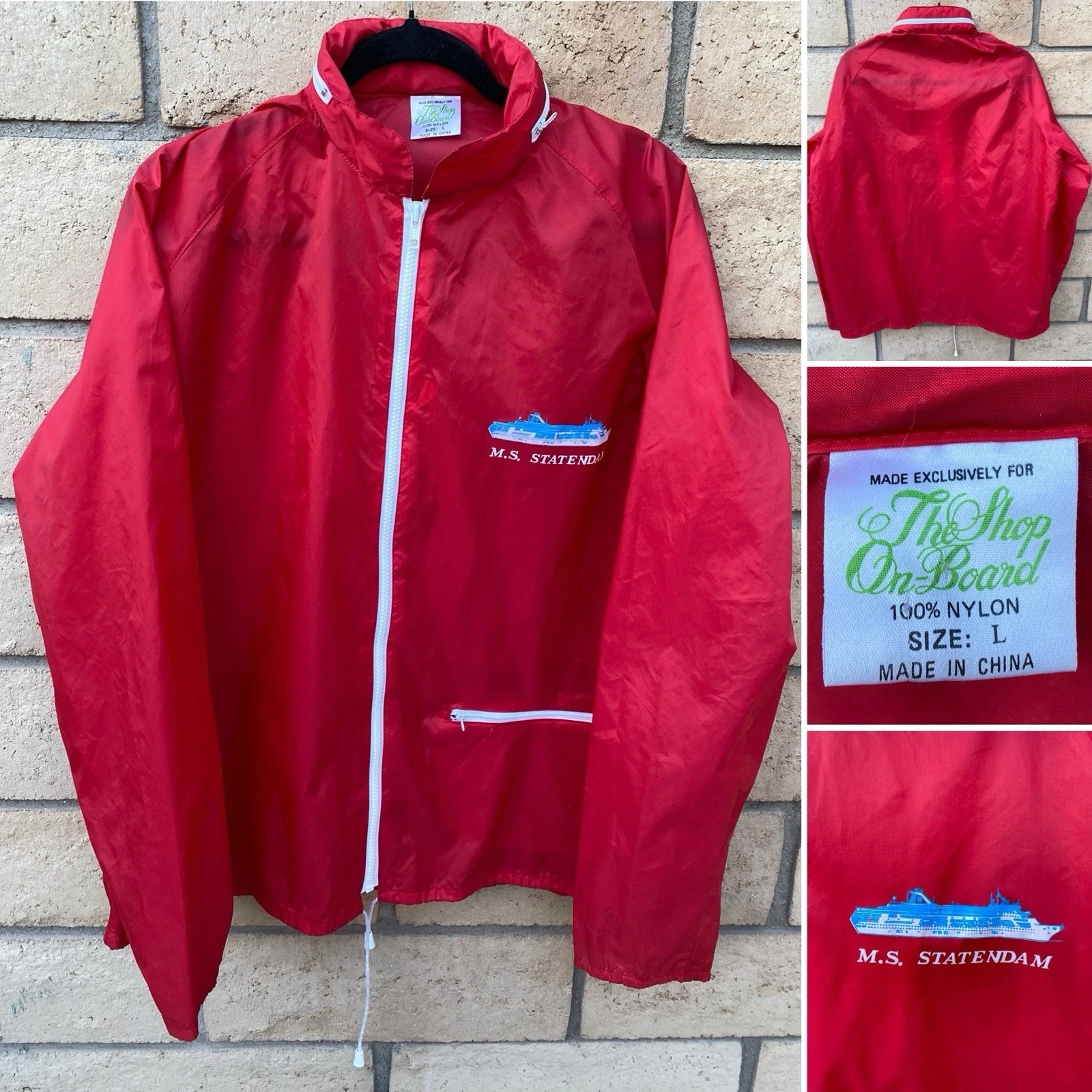 M.S. Statendam Cruise Ship Nylon Windbreaker Jacket Red Vintage Size L