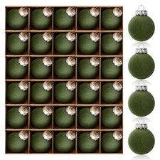 30 Pcs Green Velvet Christmas Balls,2.36 Inch Flocked Ornaments Christmas Tre...
