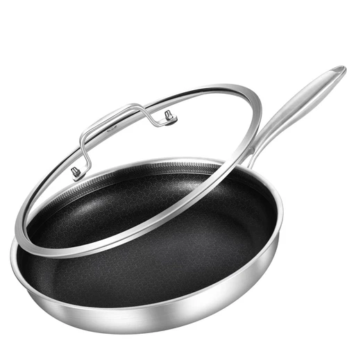 12-Inch Hybrid Tri-Ply Stainless Steel Sauté Pan,Non-stick Frying Pan with Li...