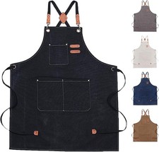 1 pc Thick Waterproof Canvas Apron with Pockets Adjustable Crossback Design
