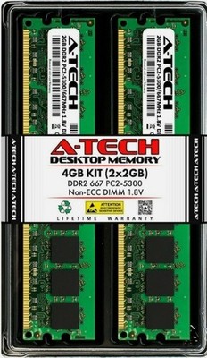 A-Tech 4GB 2 x 2GB PC2-5300 Desktop DDR2 667 MHz 240pin DIMM Memory RAM 2x 2G 4G