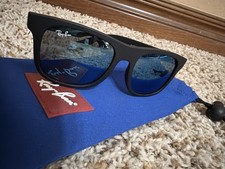 Ray-Ban Kids Sunglasses Matte Black Dark Blue Mirror Square w/ Pouch Authentic