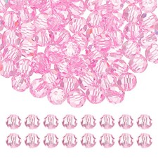 10mm Round Crystal Beads, 100 Pcs Glass Faceted Ball Bead, Pink