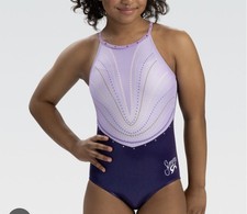 NWT Simone Biles Purple High Neck Leotard W/ Scrunchie Size CM Gymnastics