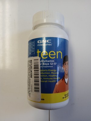 GNC Milestones Teen Multivitamin Boys 12-17 Supports Energy Muscle Skin Exp 3/26