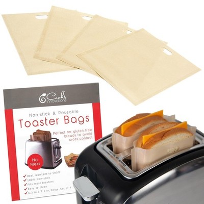 Reusable Toaster Bag - For Grilled Cheese Sandwiches, Pizza 4-Pack, Brown