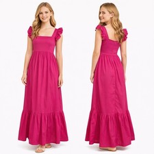 Express Ruffle Tiered Maxi Dress Hot Pink Square Neck Cotton NWT Womens XS