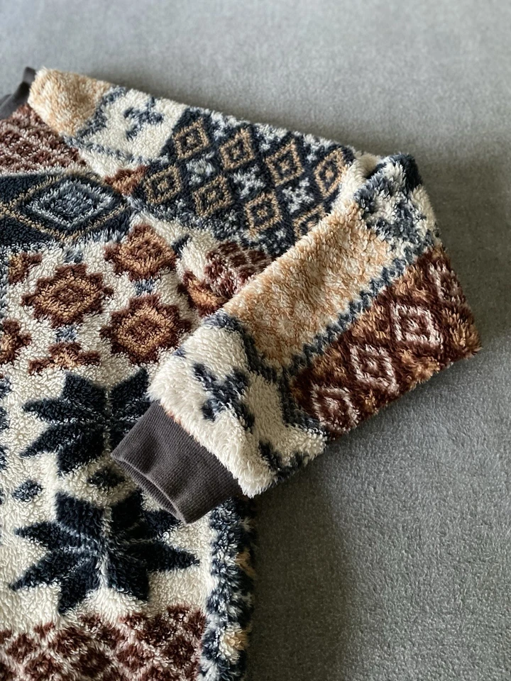 Urban Outfitters Men’s S Blue/Red Snowflake Nordic Fleece Pullover Grandpa EUC - Image 4 of 4