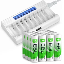 Lot EBL AA 2800mah Ni-MH Rechargeable Batteries + 8 Slots LCD Charger For AA AAA