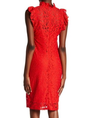 Alexia Admor 156480 Women's Mock Neck Floral-Lace Sheath Dress Red XS