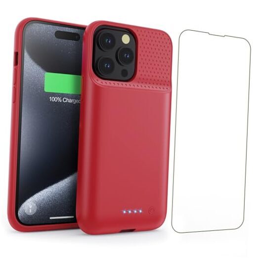 Battery Case for iPhone 15Pro Max, Upgrade 8600mah Portable Slim Battery Red