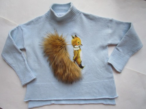 Maglione pullover coda di volpe M finto sfocato blu applique coccoloso Corea - Foto 11 di 16