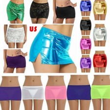 Womens Shiny Pencil Skirts See-through Lace Erotic Bodycon Miniskirt Clubwear