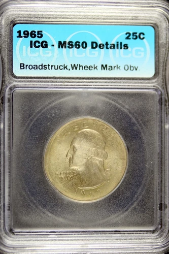 1965 - ICG MS60 DETAILS BROADSTRUCK,WHEEK MARK OBV. Washington Quarter!! #B16800