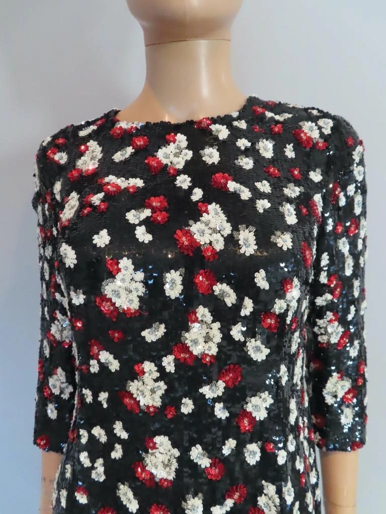 Abito VALENTINO nero rosso bianco paillettes e perline floreale taglia US 6