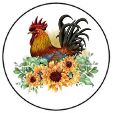 ROOSTER WITH SUNFLOWERS ENVELOPE SEALS LABELS STICKERS PARTY FAVORS