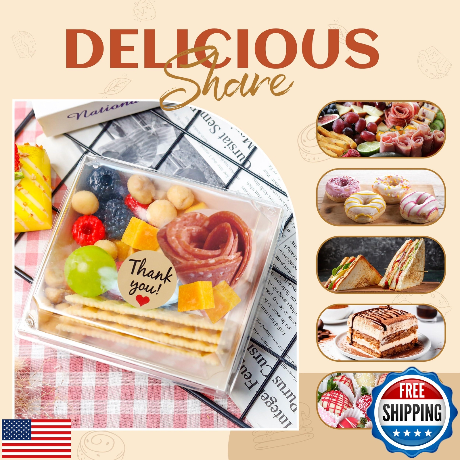 NPLUX Charcuterie Boxes with Clear Lids Mini Bakery Boxes Disposable Treat Bo