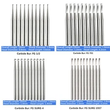 10/Pack Dental Surgical Carbide Burs Friction Grip FG Pear Round FG1/4 FG1/2 FG1