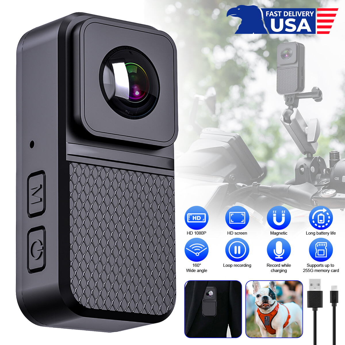 Action Camera 1080P HD 160° Video Recording Outdoor Sports Cycling Cam Back  Clip