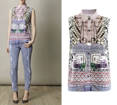 Mary Katrantzou Current Elliott Abstract Graffiti Sleeveless Button Top 2 MINT