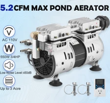550W 5.2CFM Pond Aerator w/ Timer Lake Pond Aeration System 3/4 HP Up to 3 Acres
