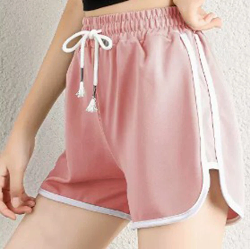 Lady Drawstring Elastic Waist Shorts Sports Pants Fitness Yoga Loungewear Plain