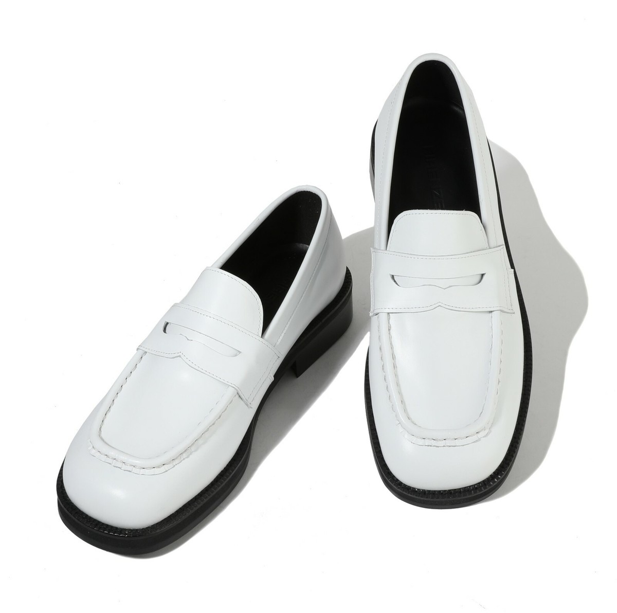 Firenze Atelier Men's White Cow Leather Square Toe Penny Loafers