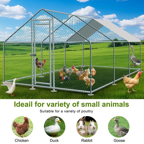 Large Chicken Coop WalkIn Poultry Cage Metal Hen House Chicken Run w/Cover Farm - Picture 5 of 12