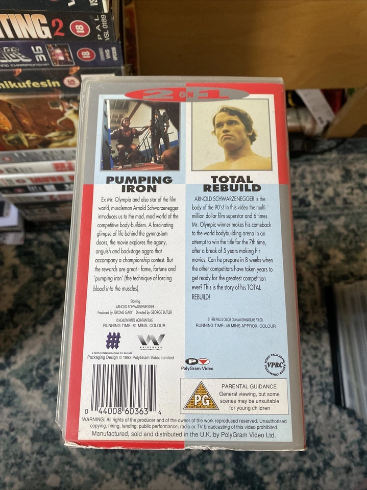 Arnold Schwarzenegger in "Pumping Iron" & "Total Rebuild PAL VHS 086 036 3 - Image 2 of 2