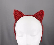 Red Black cat ears headband cheetah soft faux fur furry kitten hair band costume