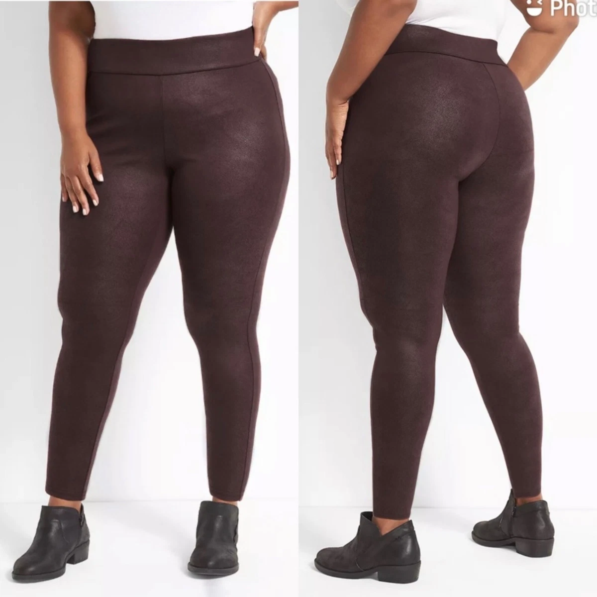 Lane Bryant Brown Faux Leather High Rise Stretch Leggings Plus