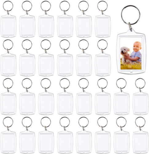 30 PCS Photo Insert Keychains, Acrylic Clear Blank Keyrings Picture Frame Keyrin