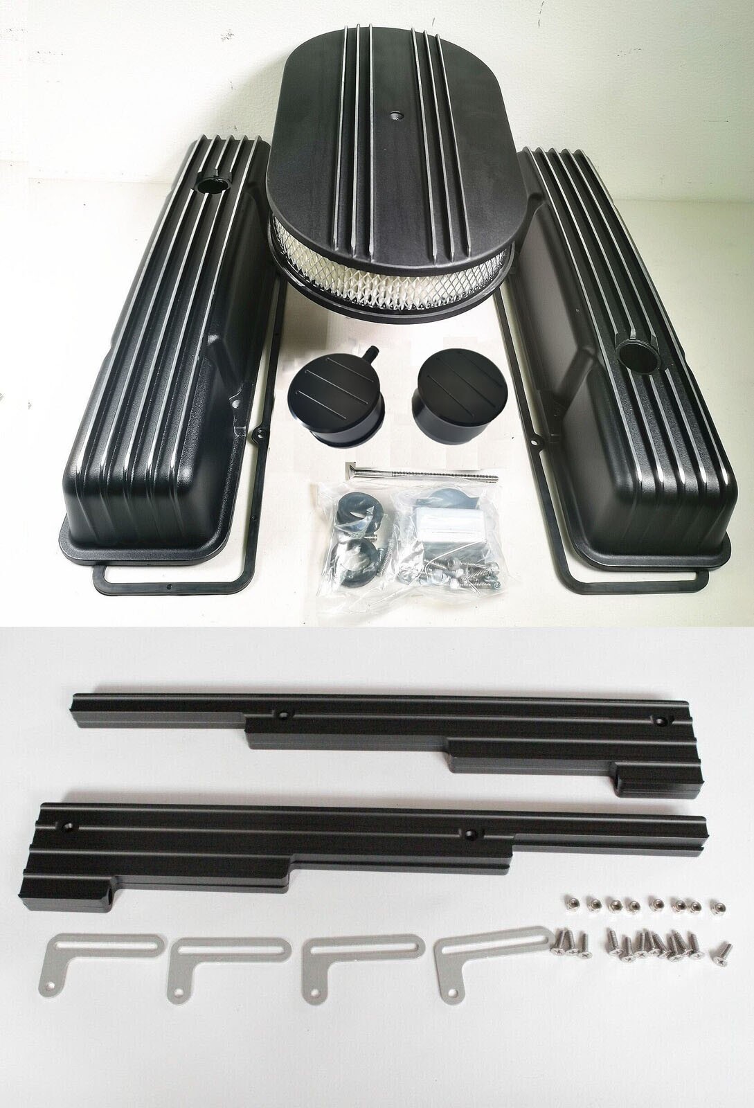 19581986 Chevy SBC 350 400 Tall Black Aluminum Valve Covers Engine