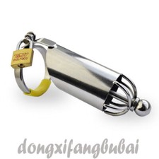 Stainless Steel Male Chastity Cage Device Men Long Metal Lock Belt Kit Restraint