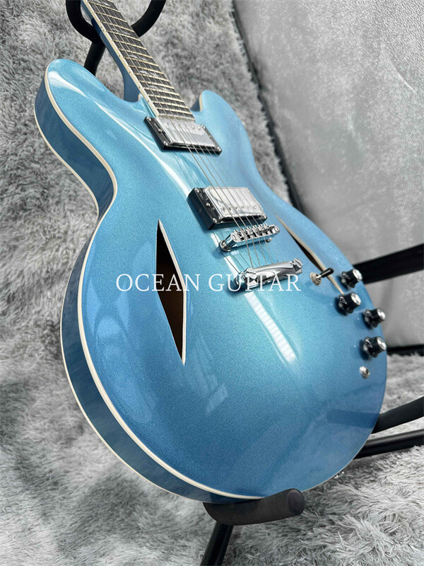 Custom Semi Hollow DG335 Blue Electric Guitar HH Pickups Fixed Bridge